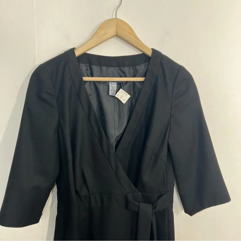 J. Crew Wool Fit and Flare Wrap Style Black Dress Size 6 NWT